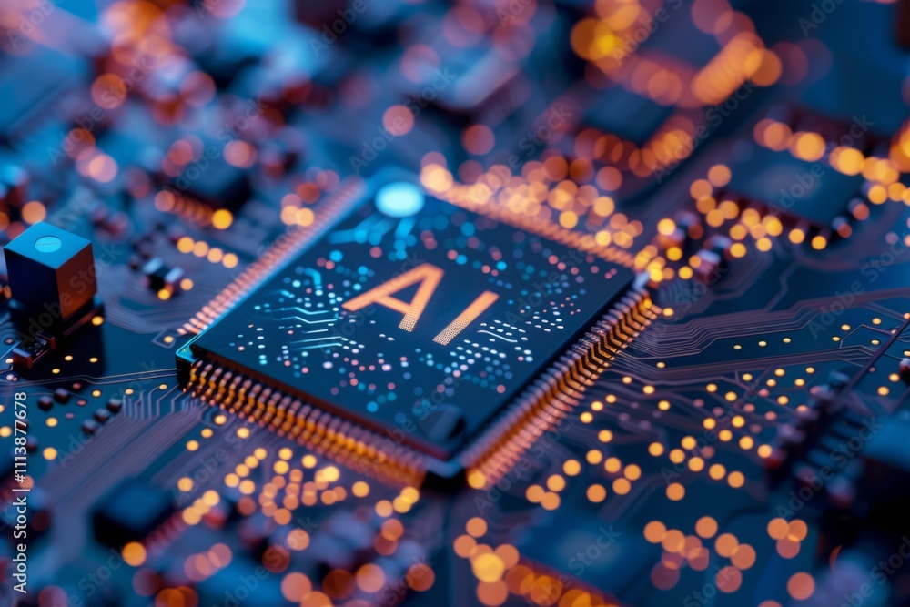 Aufkleber detailed close-up of a computer processor chip featuring ai technology with vibrant circuit board de