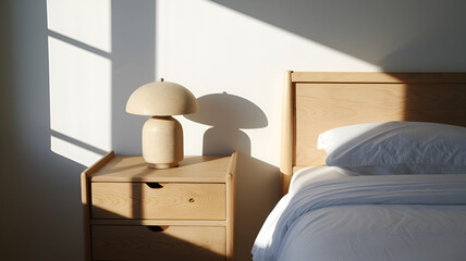 Sunlit Bedroom with Minimalist Wooden Furniture