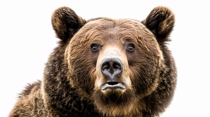 Portrait of a Surprised Grizzly Bear: Close-up, isolated on a white background.
