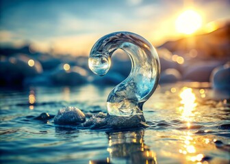 A Stunning Tilt-Shift Photography of Ice Question Mark in Water Surrounded by Bubbles with Soft Light, Creating an Enchanting and Dreamlike Atmosphere for Stock Photo Usage