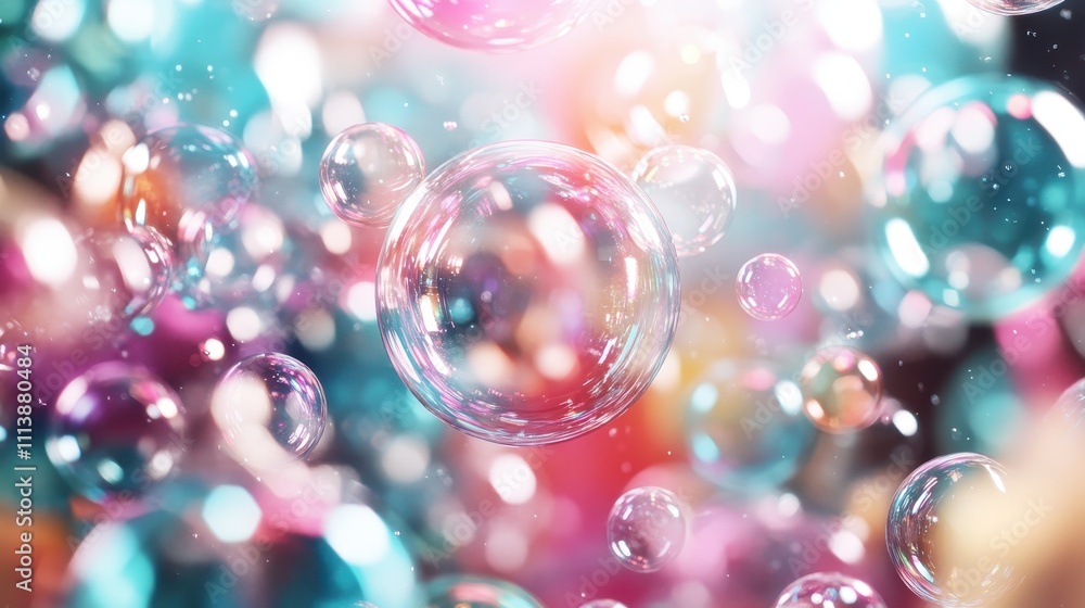 Aufkleber a mesmerizing display of translucent bubbles in a vibrant spectrum of colors, capturing the ethereal