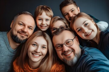 Obraz premium A selfie taken by the whole family on vacation. A happy united family concept.