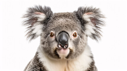 Fototapeta premium Portrait of a Surprised Koala: Close-up, isolated on a white background.