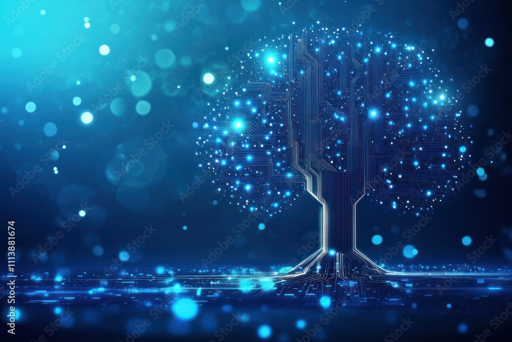 Poster digital tree with glowing circuitry