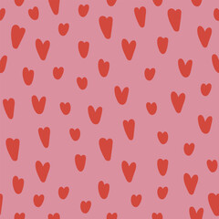 Pattern with red hearts on a pink background, cute seamless pattern for Valentine's Day decoration, printing on fabrics, paper, wallpaper