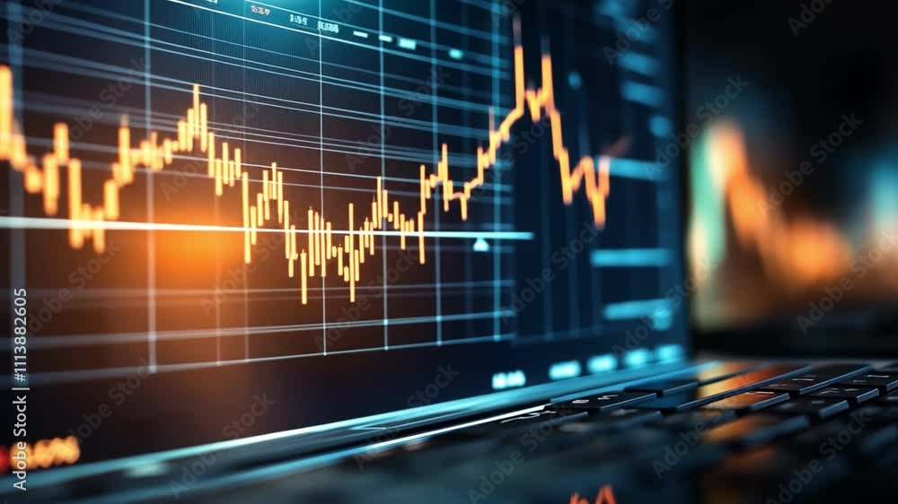 Poster abstract view of a financial chart with dynamic lines, representing stock market fluctuations and tr