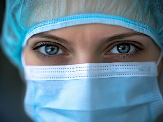 Nurse in Protective Mask with Blue Eyes