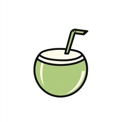 Green coconut drink with straw.