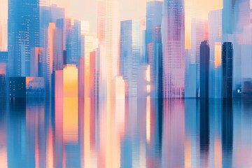 Abstract Cityscape Reflection at Sunrise: Vibrant Colors and Soft Focus Urban Landscape for Modern Design and Creative Projects