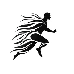 Black Sports icon, man sprinting, png Minimalist flat icon, vector logo style sign clipart on a transparent background