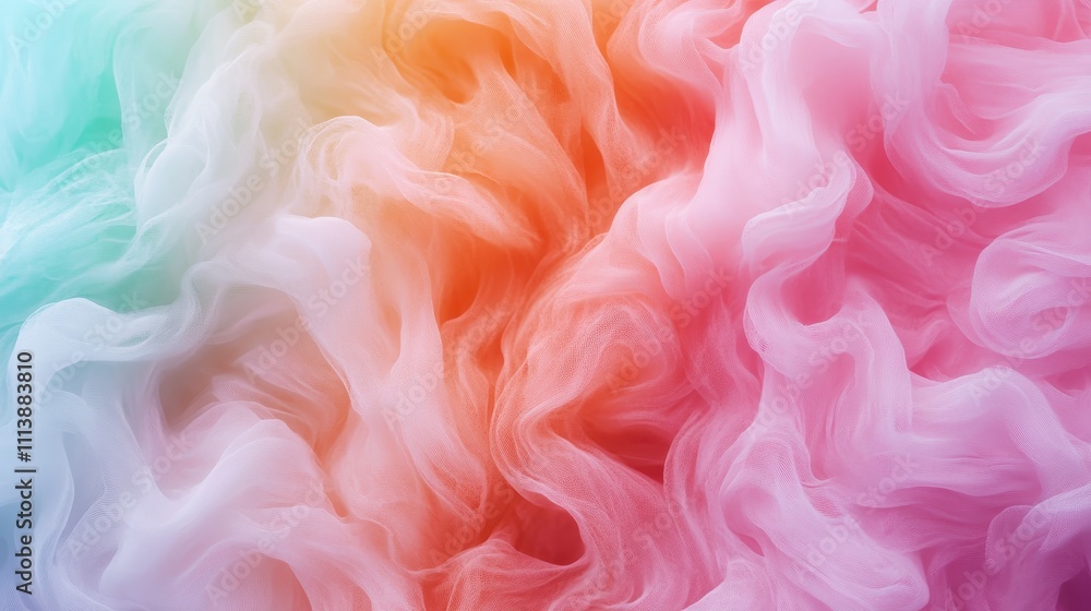 Poster abstract and ethereal, this pastel-colored fabric flows softly, resembling gentle waves, creating a 