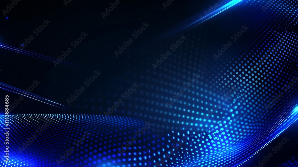 Aufkleber abstract blue wave pattern with dots and glowing lines in dark background for digital designs