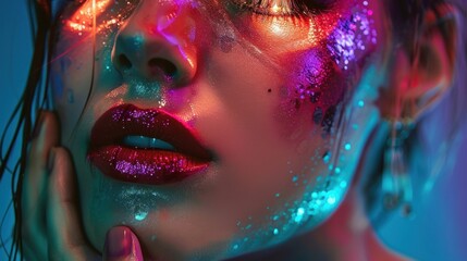 Makeup tutorial lessons. woman's face with glamorous makeup, AI generated image