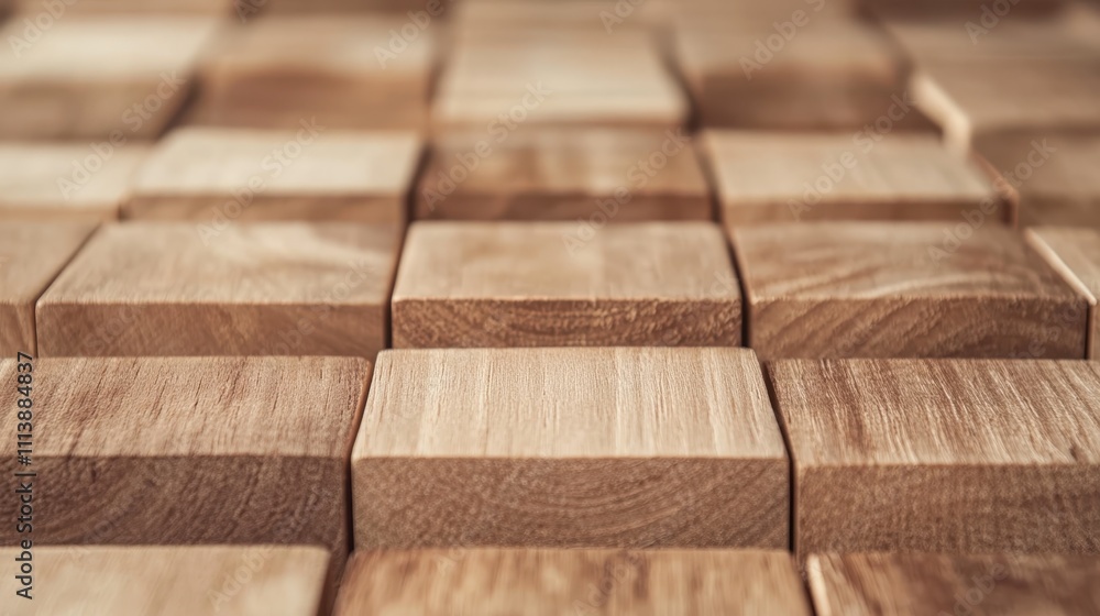 Aufkleber natural wood blocks are precisely aligned in a seamless grid pattern, showcasing the beauty of minim