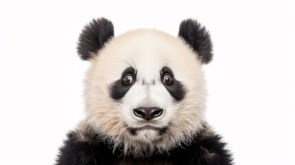 Fototapeta premium Portrait of a Surprised Panda: Close-up, isolated on a white background.
