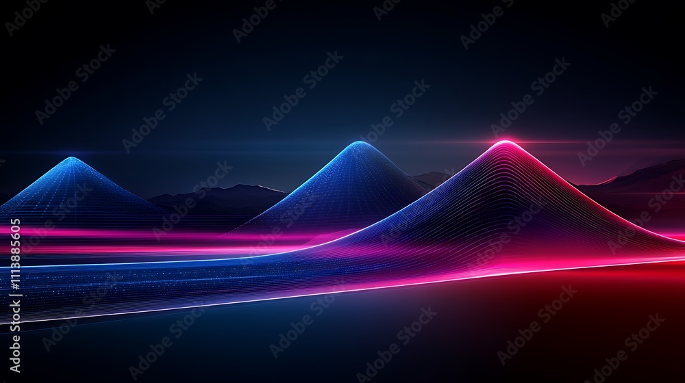 Poster Abstract Colorful Light Waves Creating Dynamic Mountain Shapes in a Futuristic Space Environment