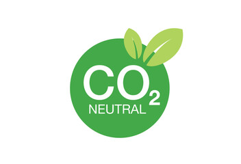 CO2 neutral logo banner icon isolated. Carbon neutrality - no air atmosphere pollution industrial production eco-friendly template. CO2 neutral green floral flat sticker, net zero carbon dioxyde 