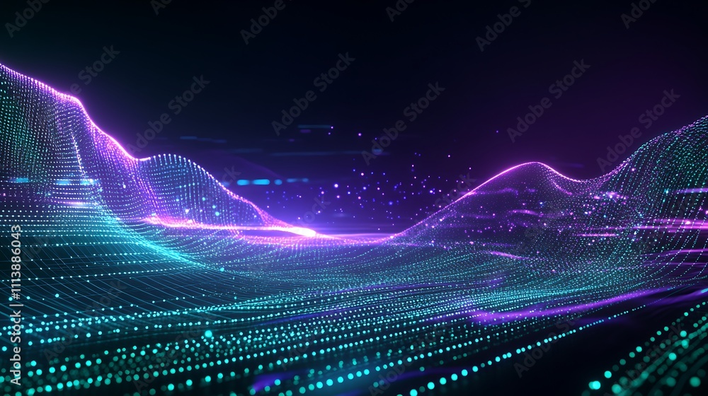 Aufkleber abstract colorful waves of light creating a digital landscape with glowing particles and futuristic 