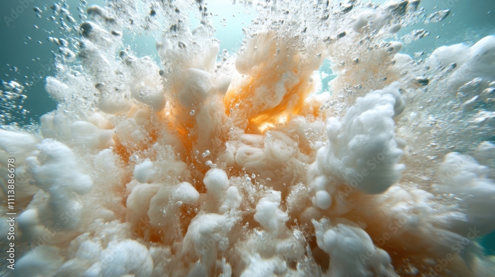 Poster a fascinating depiction of an underwater burst, this image features swirling orange and white patter