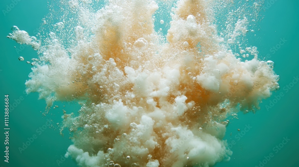 Poster this dynamic underwater scene shows a stunning display of orange and white bubbles, creating an ener