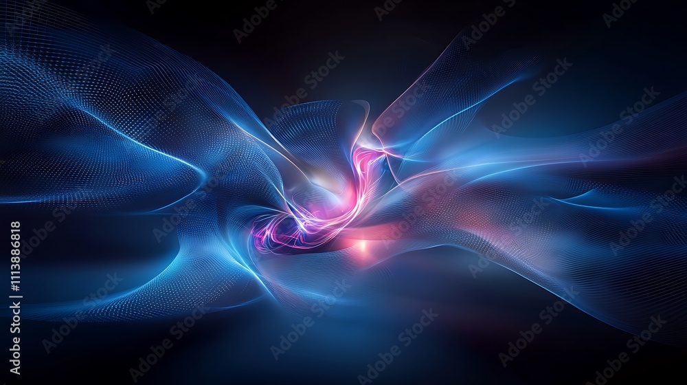 Aufkleber abstract digital art with flowing colorful waves and glowing light patterns in a dark background