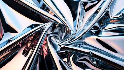 Metallic silver banner reflecting light creating abstract design