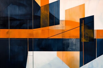 Obraz premium Abstract Geometric Art with Bold Orange and Navy Colors | Modern Wall Art for Creative Spaces and Contemporary Interiors