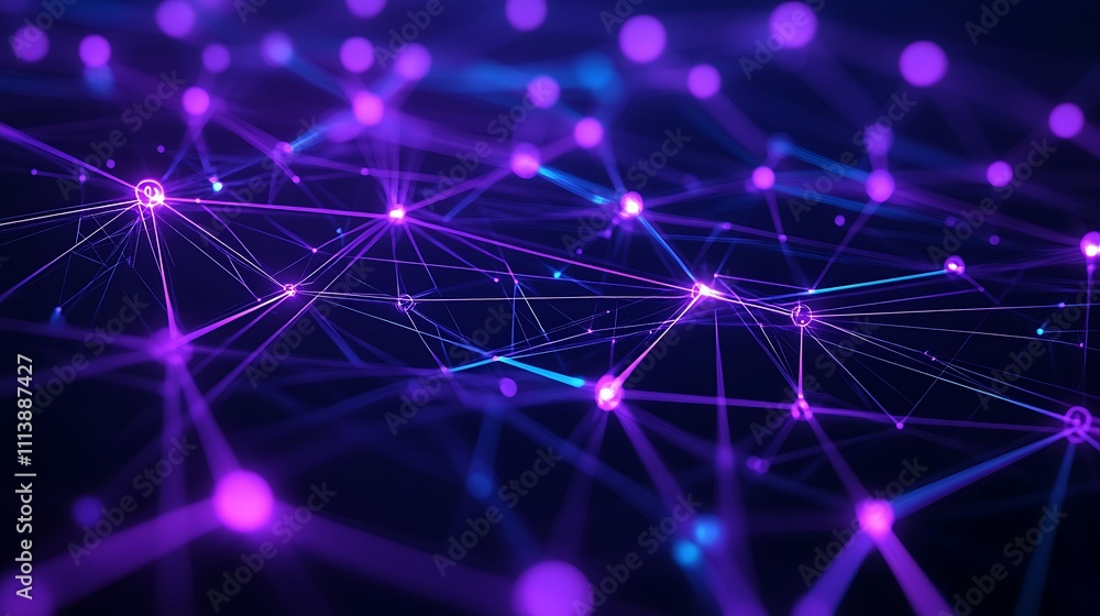 Poster abstract digital background with colorful lines and dots creating a network connection in dark space