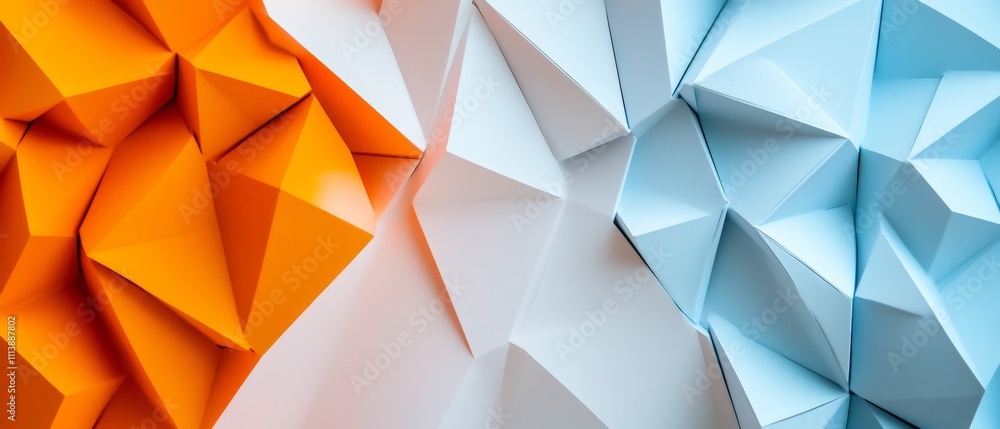 Poster abstract geometric background with orange and blue triangular shapes - modern design for digital, we