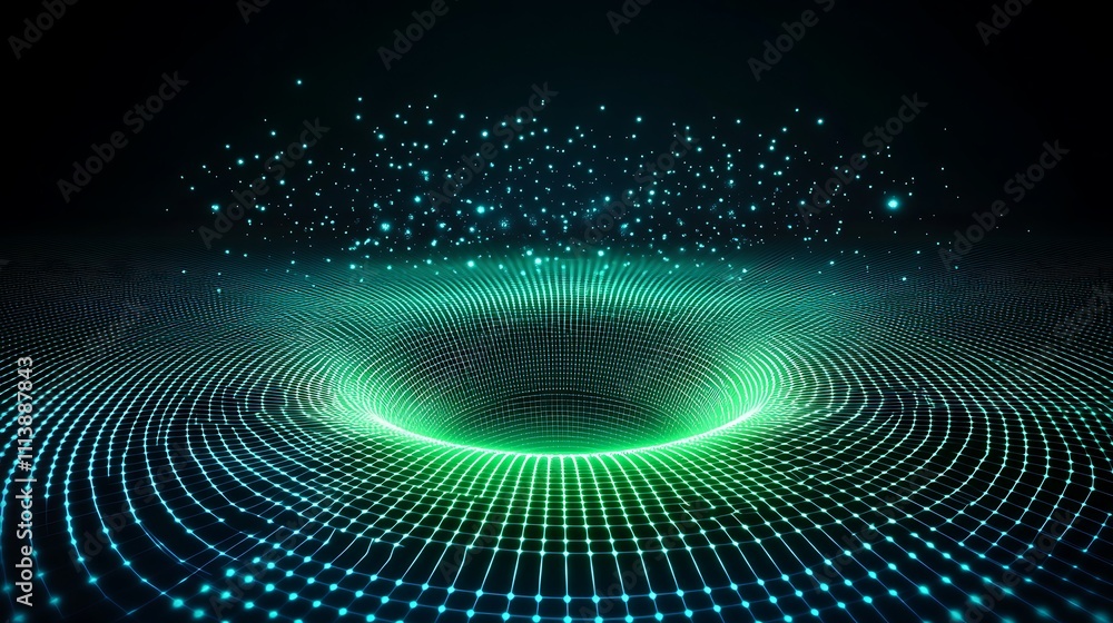Poster abstract digital background with glowing dots and circular pattern representing depth and technology