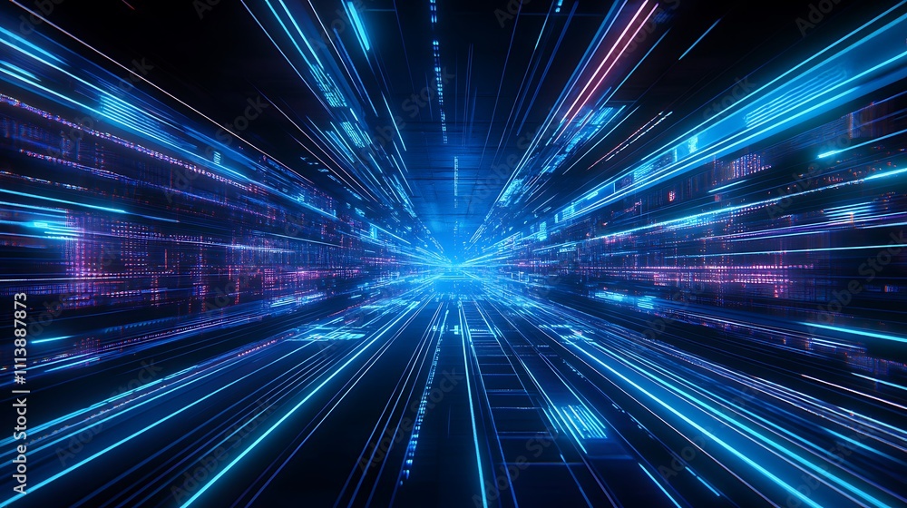 Poster abstract digital background with glowing lights and lines creating a futuristic visual effect in mot
