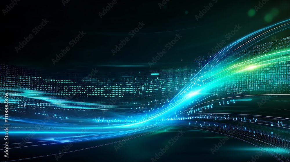 Poster abstract digital background with glowing lines and data streams in a futuristic style