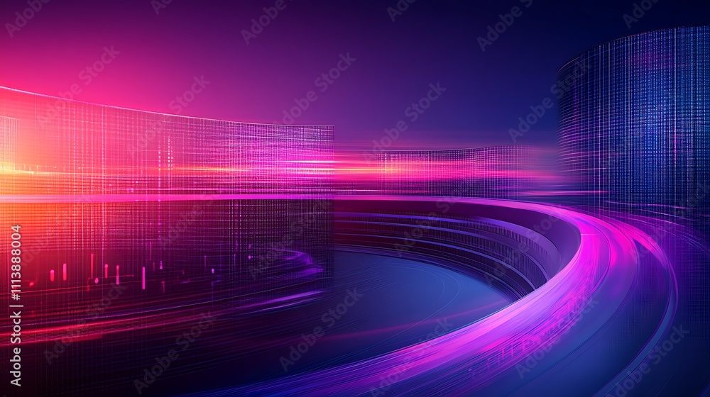 Poster abstract digital background with glowing lines and vibrant colors creating a futuristic landscape de