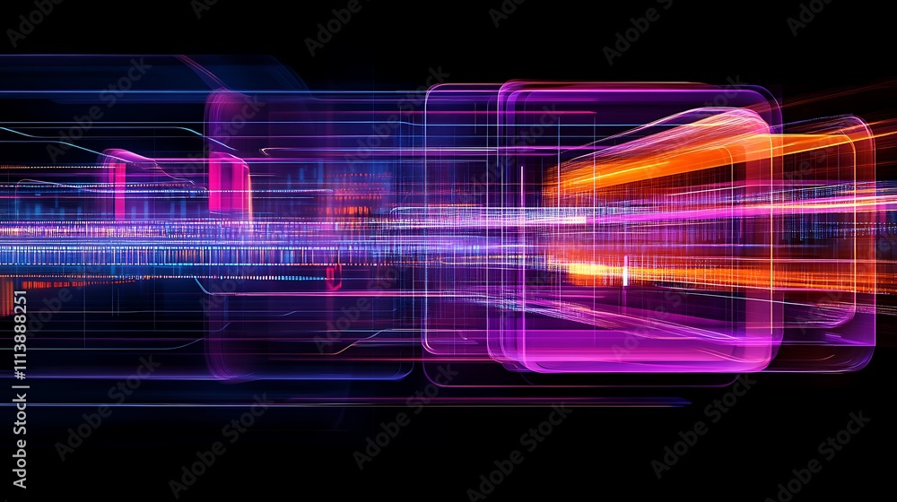 Poster abstract digital background with neon lights and motion blur for technology and futuristic concepts