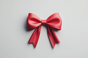 Sleek red bow with symmetrical loops on a light grey background ideal for gift wrapping or festive decorations with a bold finish  
