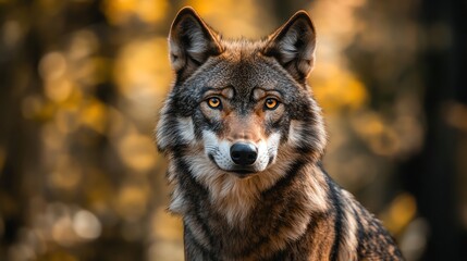 Obraz premium A wolf looks directly at the camera.