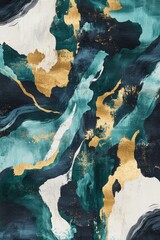 Obraz premium Abstract Ocean-Inspired Art with Teal, Gold, and White Waves for Modern Home Decor and Wall Aesthetics