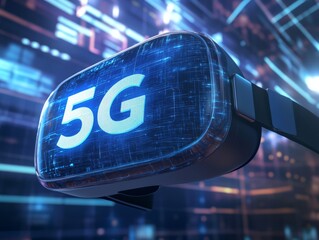 Futuristic VR Headset Displaying 5G Technology