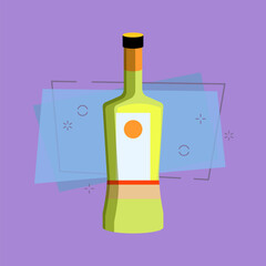 White wine cartoon illustration. Light bottle with blank label. Alcohol concept. Vector illustration can be used for topics like bar, winery, wine house