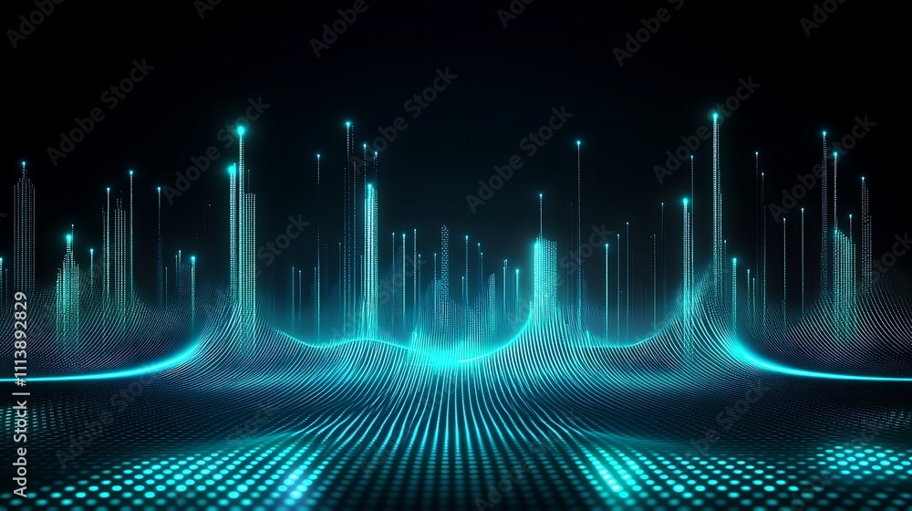Poster abstract digital landscape with glowing lines and light effects representing data flow and technolog