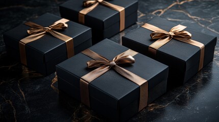 Elegant Black Gift Boxes with Golden Ribbons