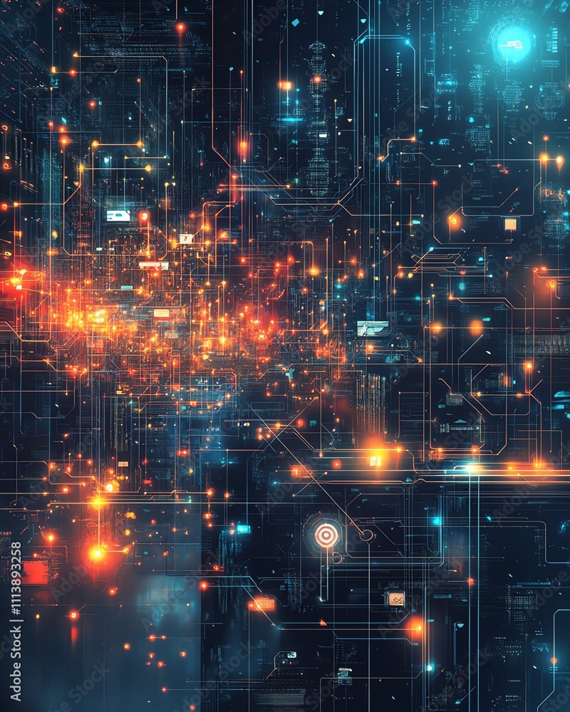 Poster Cloud computing and API management concept in a digital illustration