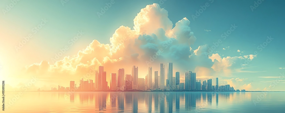 Aufkleber cloud computing concept in a futuristic city with a digital cloud above