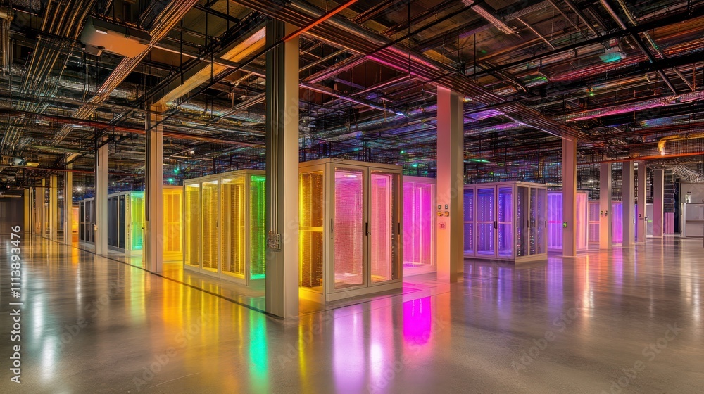 Poster illuminated server racks in a modern data center