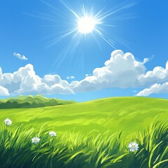 Obraz premium Sunny Day in a Lush Green Field with Daisies