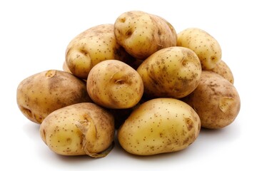 Close up of potatoes on white background.