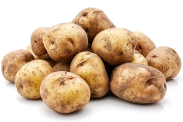 Close up of potatoes on white background.