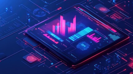 Futuristic Tablet Displays Financial Data Graphs And Charts