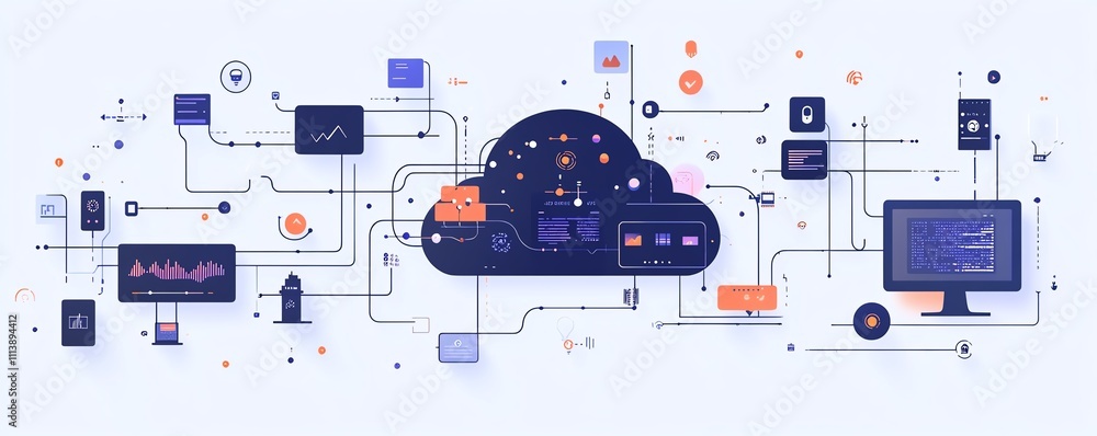 Poster Digital illustration of cloud computing and API management