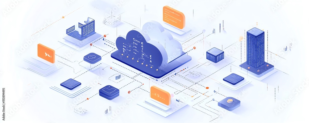 Poster Digital illustration of cloud computing and API management